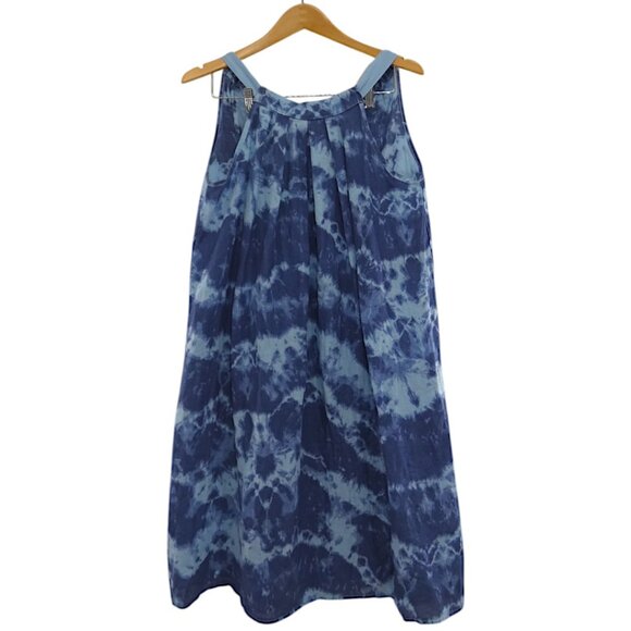 Bellambra Blue Tie Dye Italian Linen Midi Dress Size L Boho Coastal Vacay Style - Picture 1 of 9